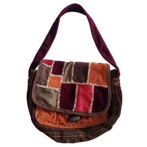 VTG Y2K‎ Lucky Brand Patchwork Corduroy Velvet Mini Shoulder Bag Boho